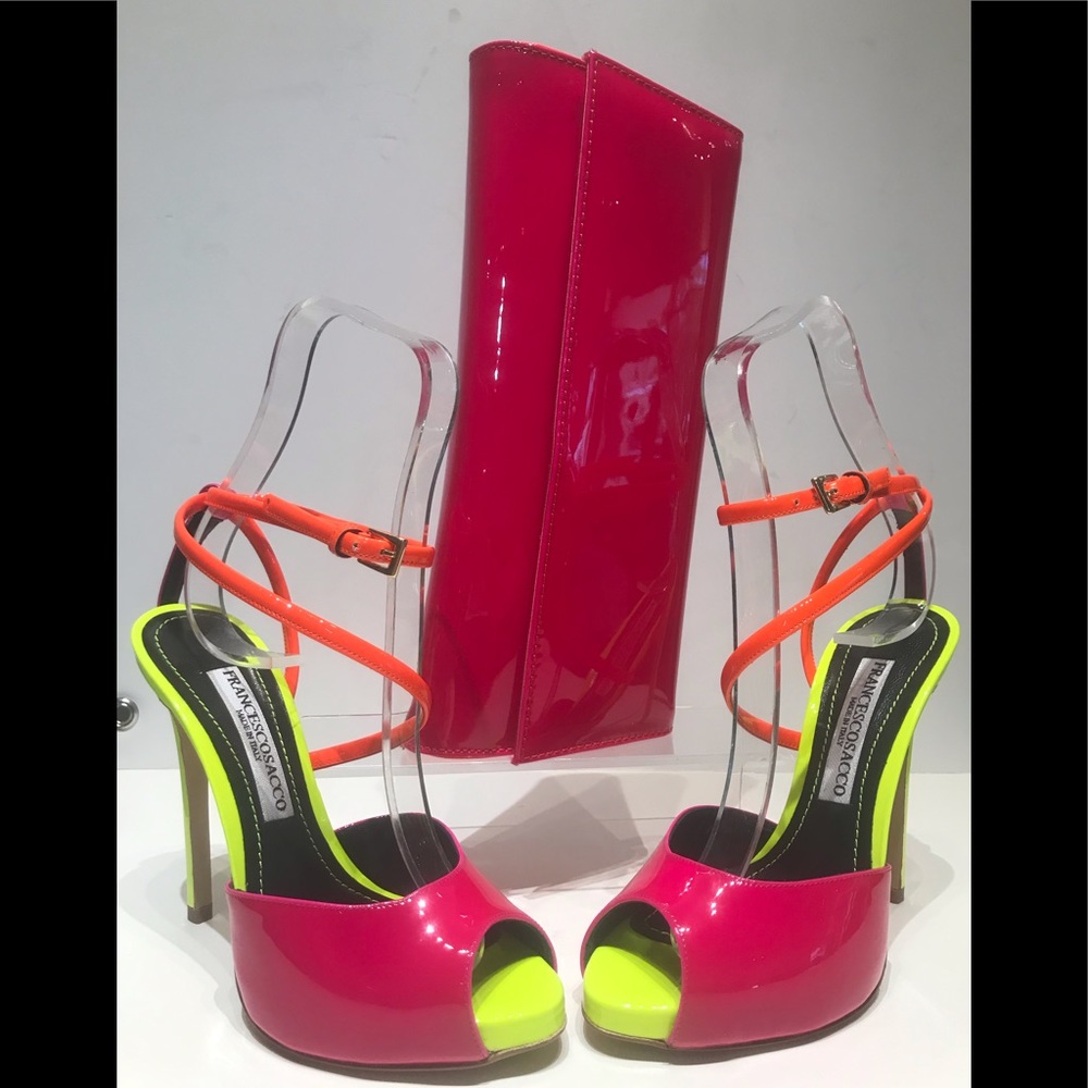 Francesco Sacco neon hi heel sandal ankle strap
